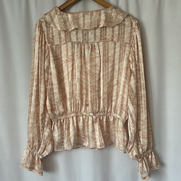 Sam Edelman Shimmery Pink Long Sleeve Ruffle Blouse Shirt Top **Size XL**🌸🌸 - Picture 2 of 5